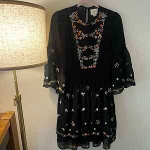 Anthropologie Maeve Black Floral Embroidered Dress